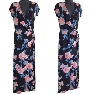 Rue21 Floral Faux Wrap Maxi Black Blue Pink Dress NEW SIZE SMALL